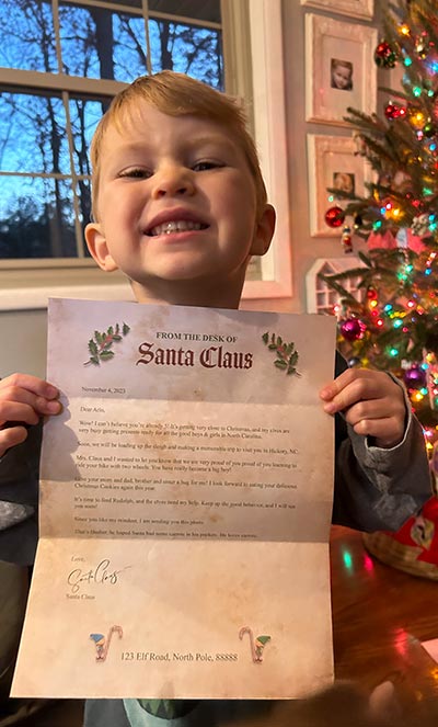 Boy with his Santa letter